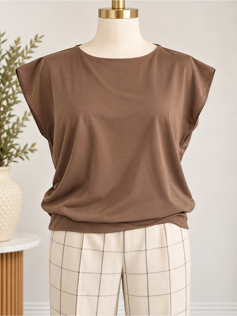 VIISHOW XL Brown Taupe Layered Dolman Sleeve Blouse Top